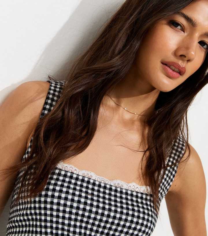 gingham mini dress black and white Liv Gingham Fit and Flare Mini Dress