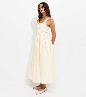 Off White 2-In-1 Poplin Midi Dress