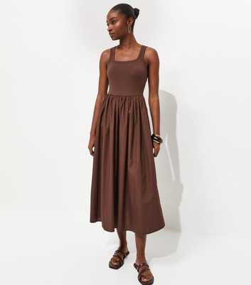 Dark Brown 2-In-1 Poplin Midi Dress