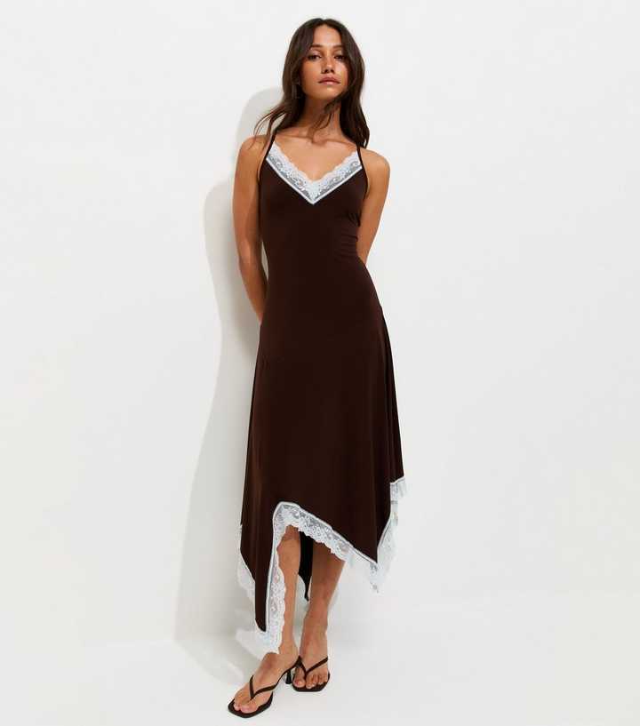 brown lace asymmetrical dress Afina | Brown Lace Asymmetric-Neck Maxi Dress – Club L London