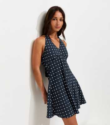Blue Polka Dot Halter Neck Mini Dress
