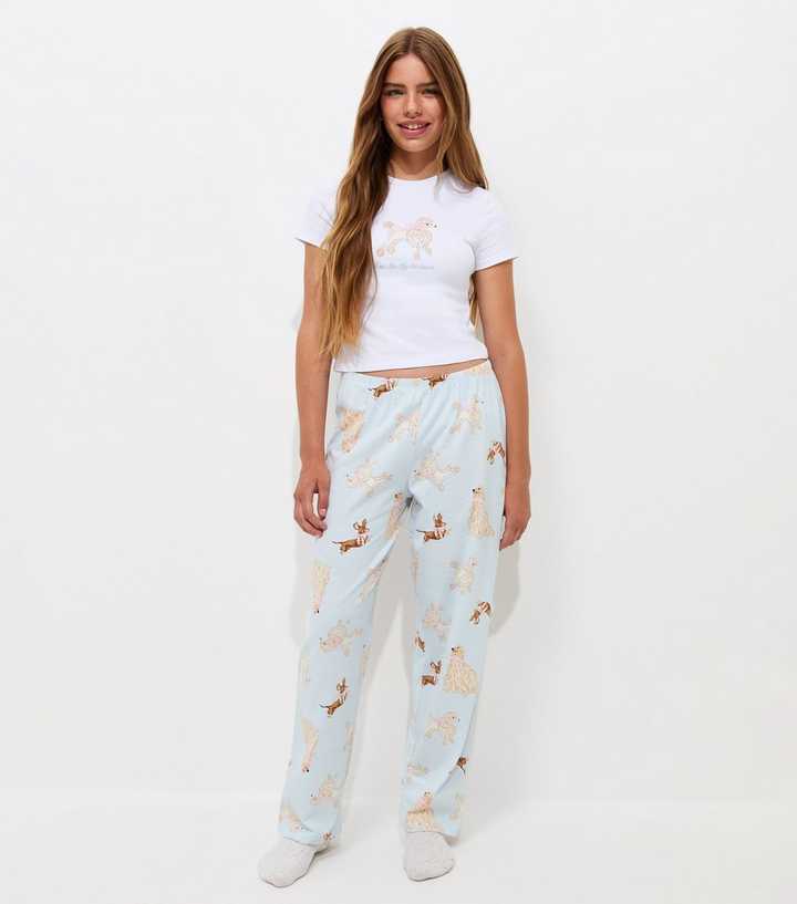 Girls Blue Cotton Rich Dog Print Baby Tee Pyjama Set