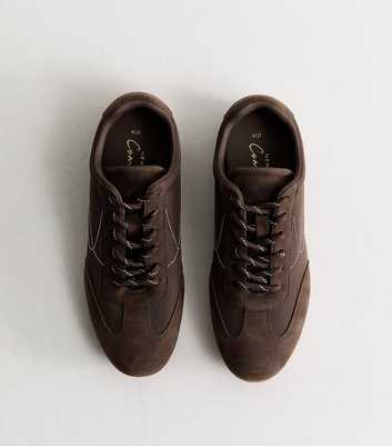 Dark Brown Faux Suede Panelled Low Top Trainers