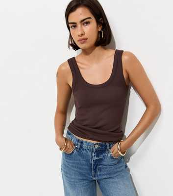 Dark Brown Cotton Rich Scoop Neck Vest Top