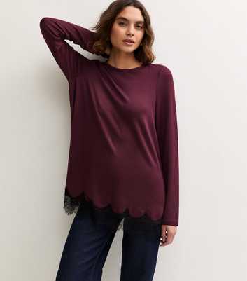 Tall Dark Burgundy Soft Touch Lace Hem Mini Dress