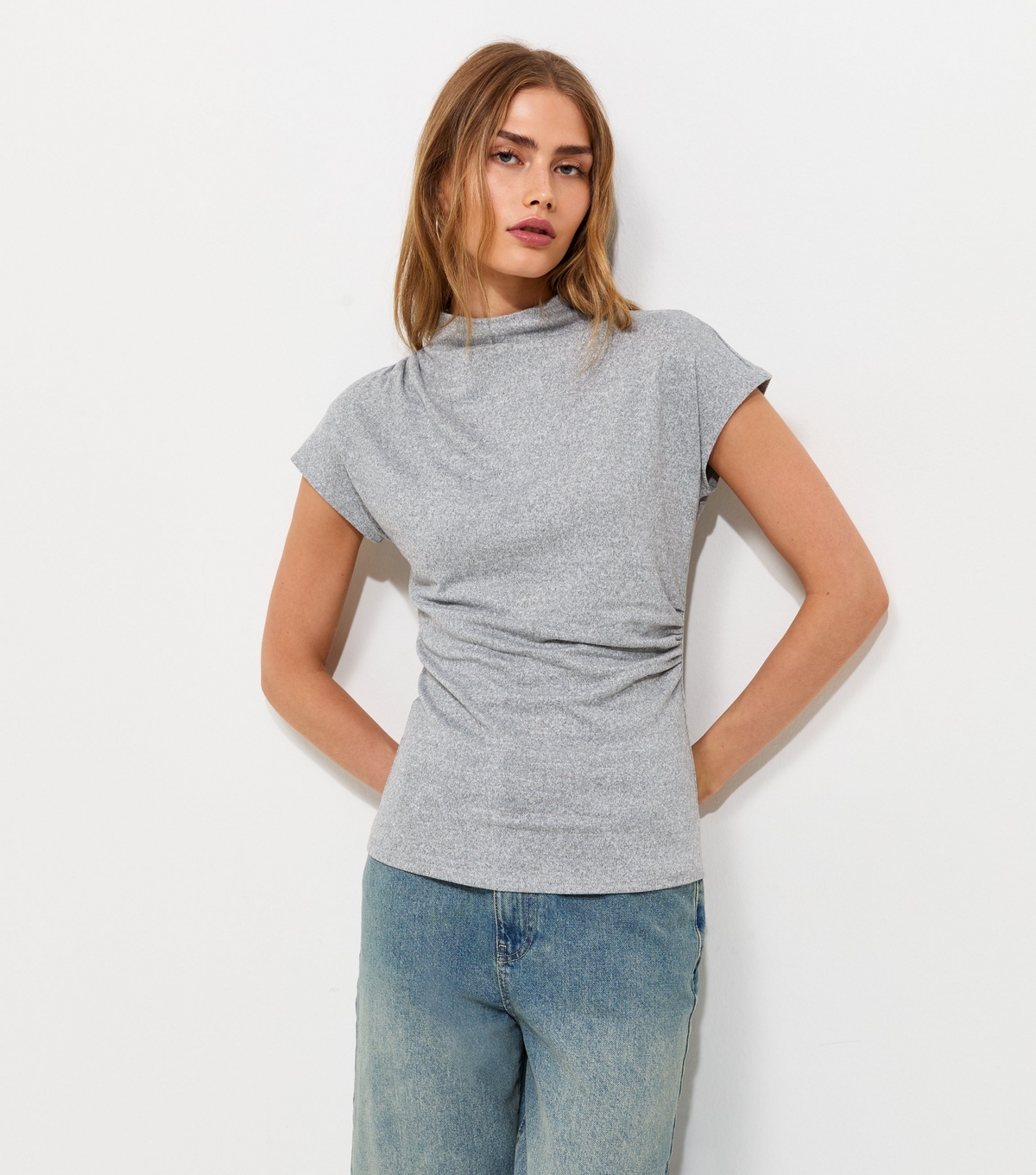 Women's Light Grey Soft Touch Draped High Neck T-Shirt New Look