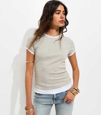 Marl Grey Ruched Side 2 In 1 Baby Tee T-Shirt