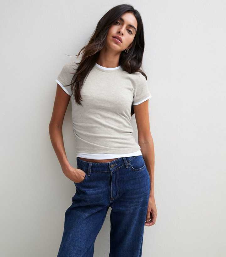 Marl Grey Ruched Side 2 In 1 Baby Tee T-Shirt