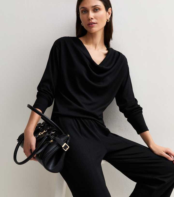 Black Cowl Neck Long Sleeve Top