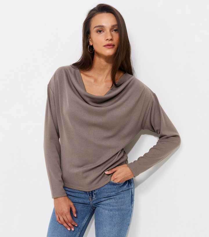 Mink Cowl Neck Long Sleeve Top