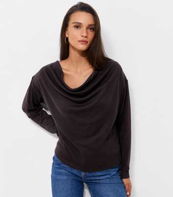 Dark Purple Cowl Neck Long Sleeve Top