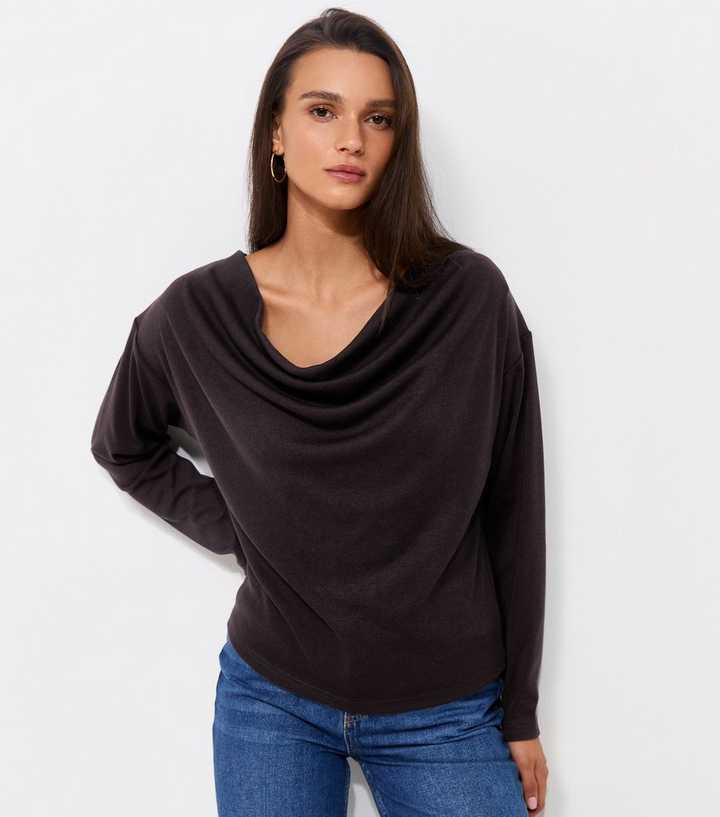 Dark Purple Cowl Neck Long Sleeve Top