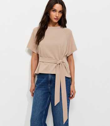 Cream Soft Touch Tie Front Short Sleeve T-Shirt