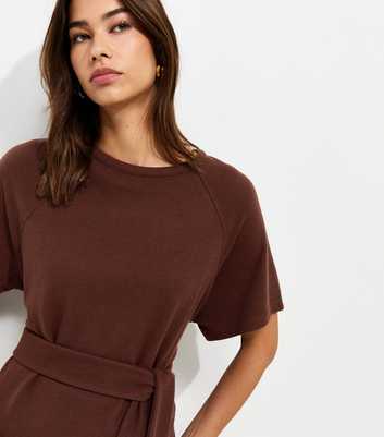 Brown Soft Touch Tie Front Short Sleeve T-Shirt