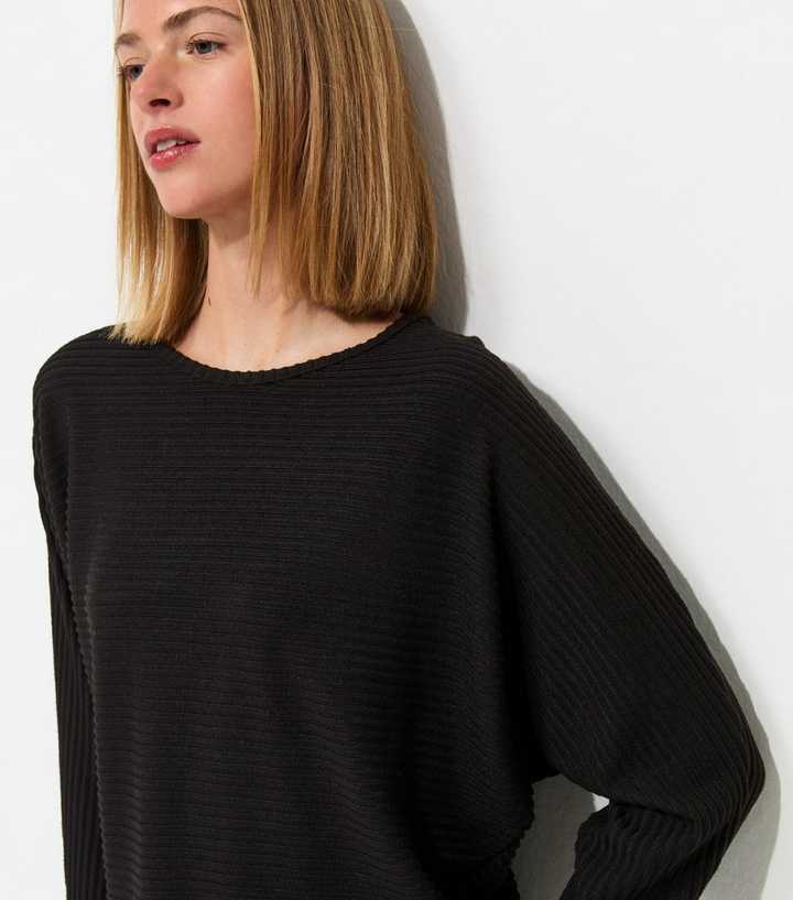 Black Soft Touch Ribbed Batwing Sleeve Top