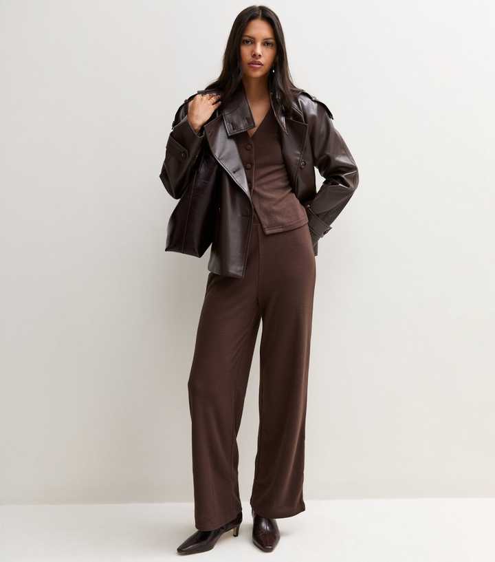 Dark Mink Soft Touch Wide Leg Trousers