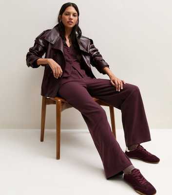 Dark Burgundy Soft Touch Wide Leg Trousers