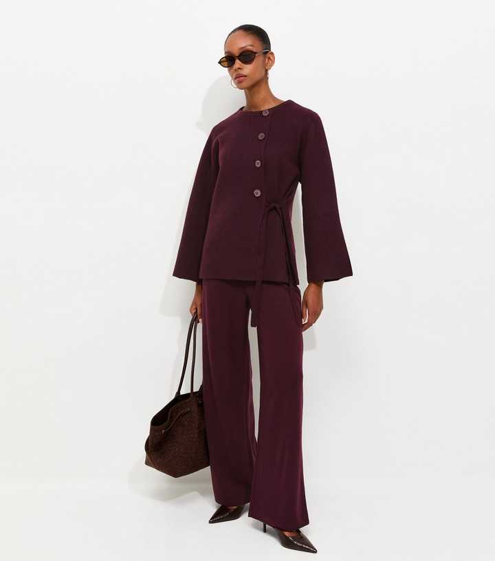 Dark Burgundy Soft Touch Wide Leg Trousers