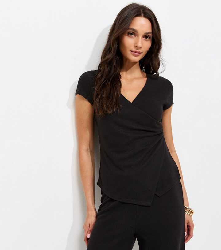 Black Soft Touch Wrap Cap Sleeve Top