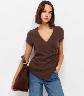 Dark Brown Soft Touch Wrap Cap Sleeve Top
