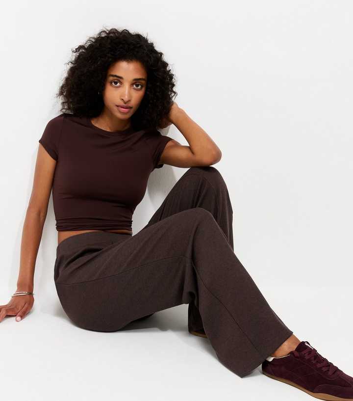 Dark Brown Soft Touch Wide Leg Trousers
