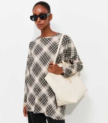 Cream Soft Touch Check Print Long Sleeve Top