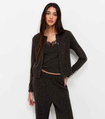 Dark Grey Lace Trim 2 In 1 Cami Top Cardigan