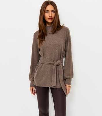 Mink Soft Touch Belted Long Sleeve Knitted Top