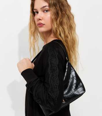 Black Soft Touch Lace Trim Batwing Sleeve Top