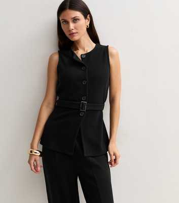 Black Soft Touch Belted Waistcoat