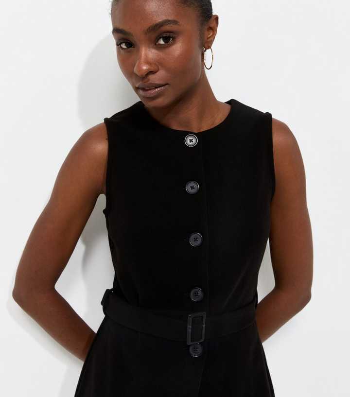 Black Soft Touch Belted Waistcoat