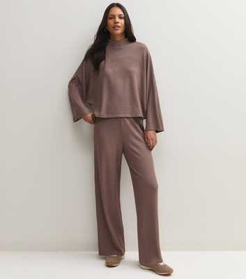 Mink Soft Touch Ribbed Wide Leg Trousers