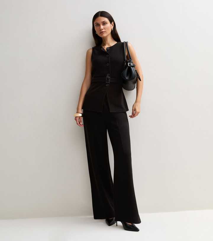 Black Soft Touch Compact Knit Wide Leg Trousers