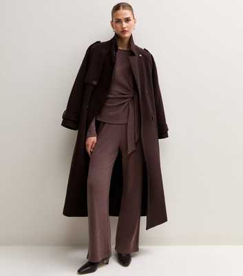 Dark Brown Soft Touch Tie Front Long Sleeve Top