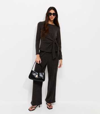 Dark Grey Soft Touch Wide Leg Trousers