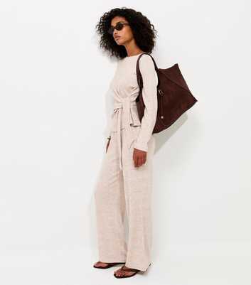 Oatmeal Soft Touch Wide Leg Trousers
