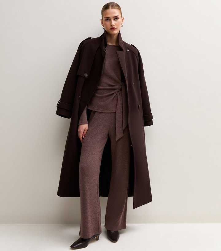 Dark Brown Soft Touch Wide Leg Trousers