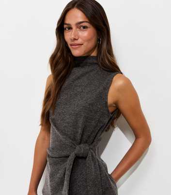Petite Dark Grey Soft Touch Sleeveless Tie Waist Top