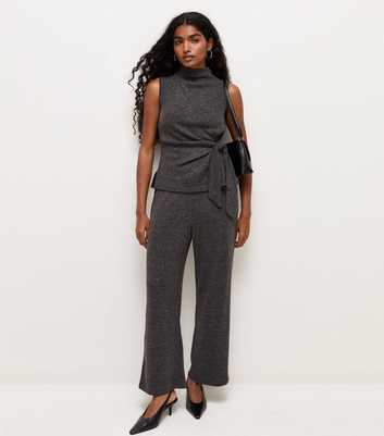 Petite Dark Grey Soft Touch Wide Leg Trouser