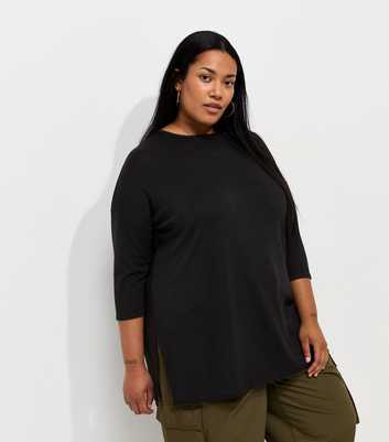 Curves Black Soft Touch Cropped Sleeve Long Top