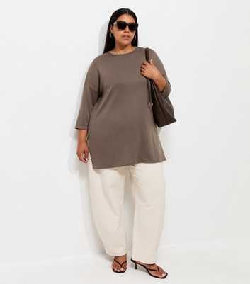 Curves Dark Mink Soft Touch Cropped Sleeve Long Top