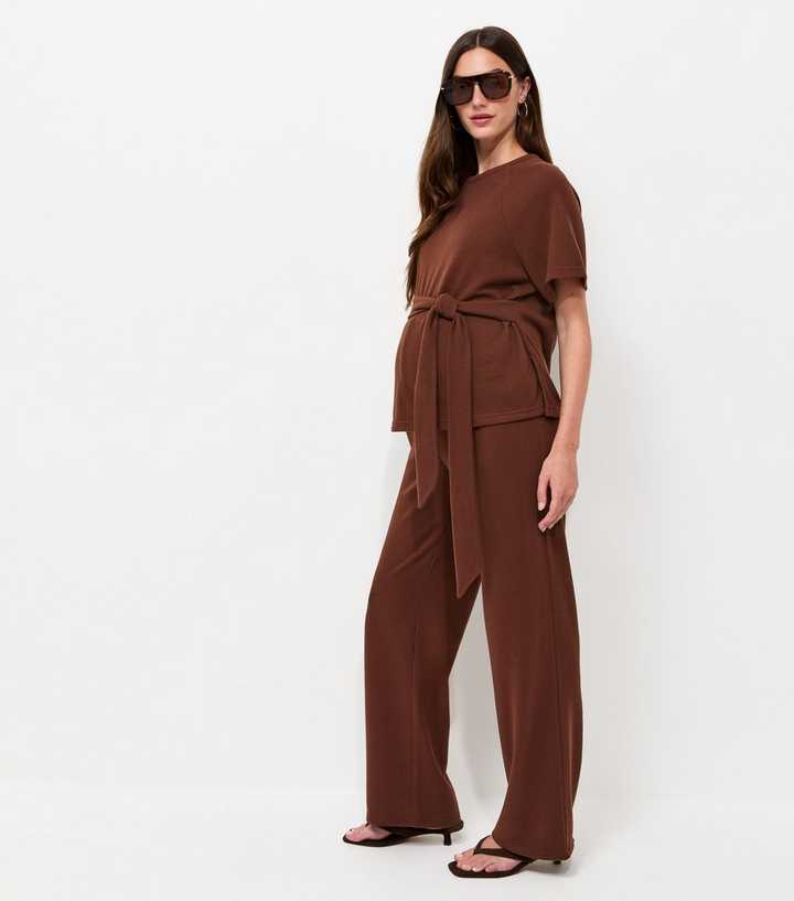 Maternity Brown Soft Touch Wide Leg Trousers