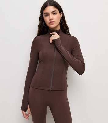 Premium Dark Brown Zip Front Athletic Jacket