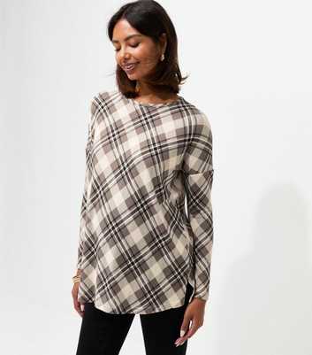 Maternity Cream Soft Touch Check Print Long Sleeve Top