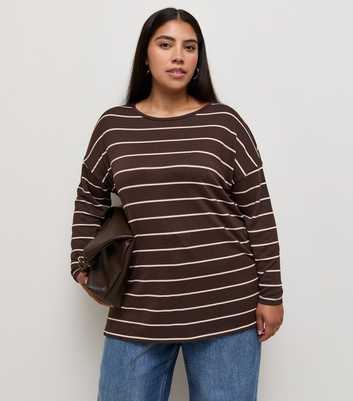 Curves Brown Stripe Soft Touch Long Sleeve Top