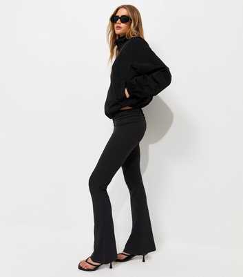 Black Cotton Rich Fold Over Waistband Flared Leggings