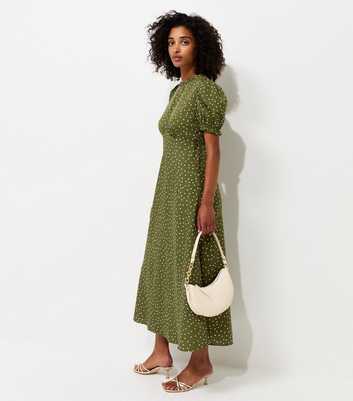 Green Crepe Spot Print Short Sleeve Midi Dress