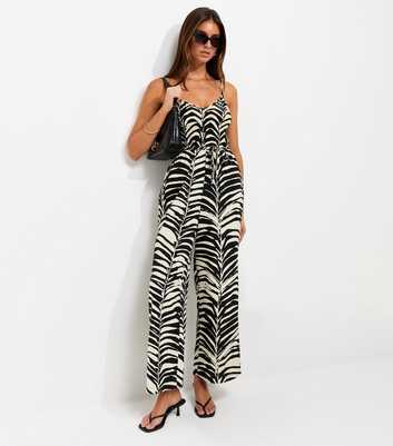 Black Abstract Print Shirred Wide Leg Jumpsuit