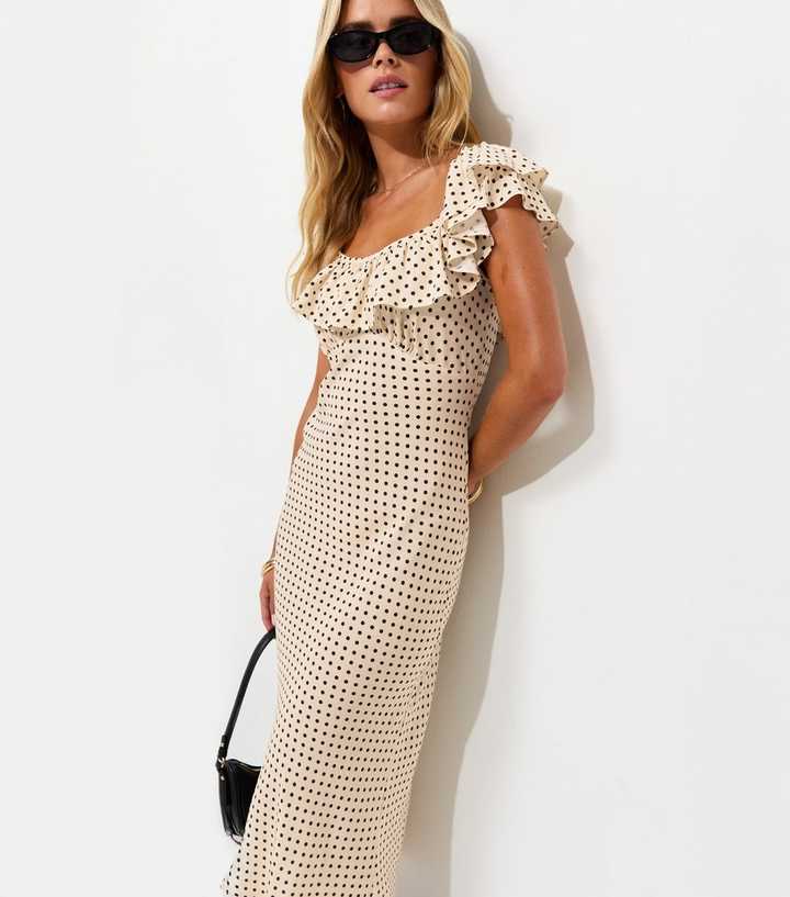 Petite Cream Spot Ruff Neck Midi