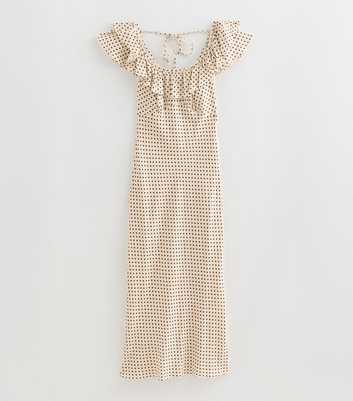 Tall Cream Spot Print Ruffle Neck Midi Dress